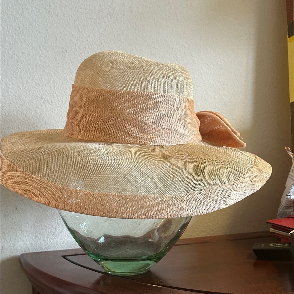 Straw Sun Hat with Peach Band